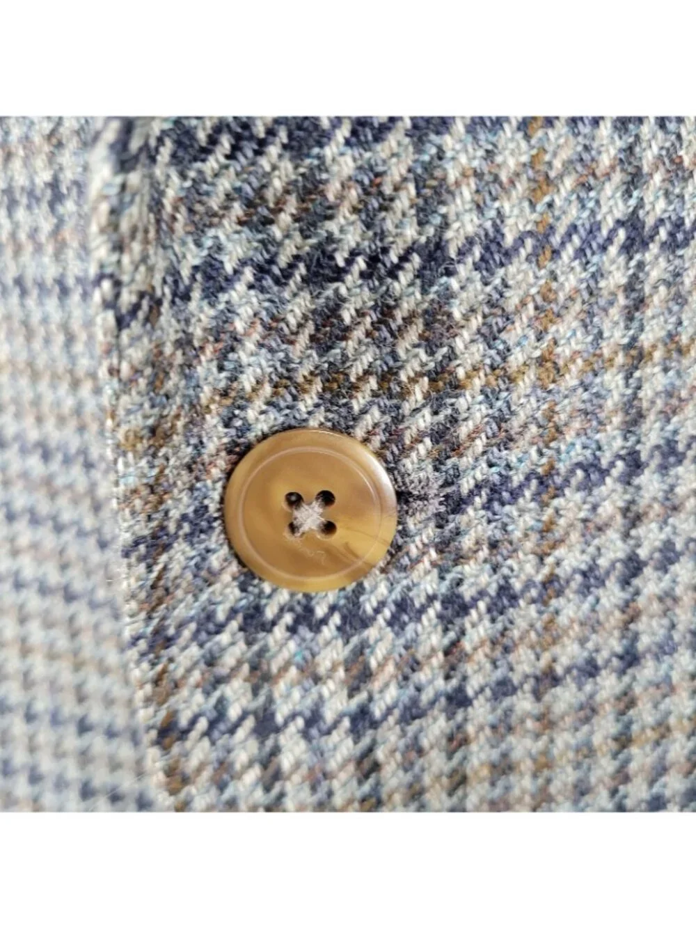 Chaps Ralph Lauren Brown & Blue 100% Wool Houndstooth Blazer Sport Coat Size 46